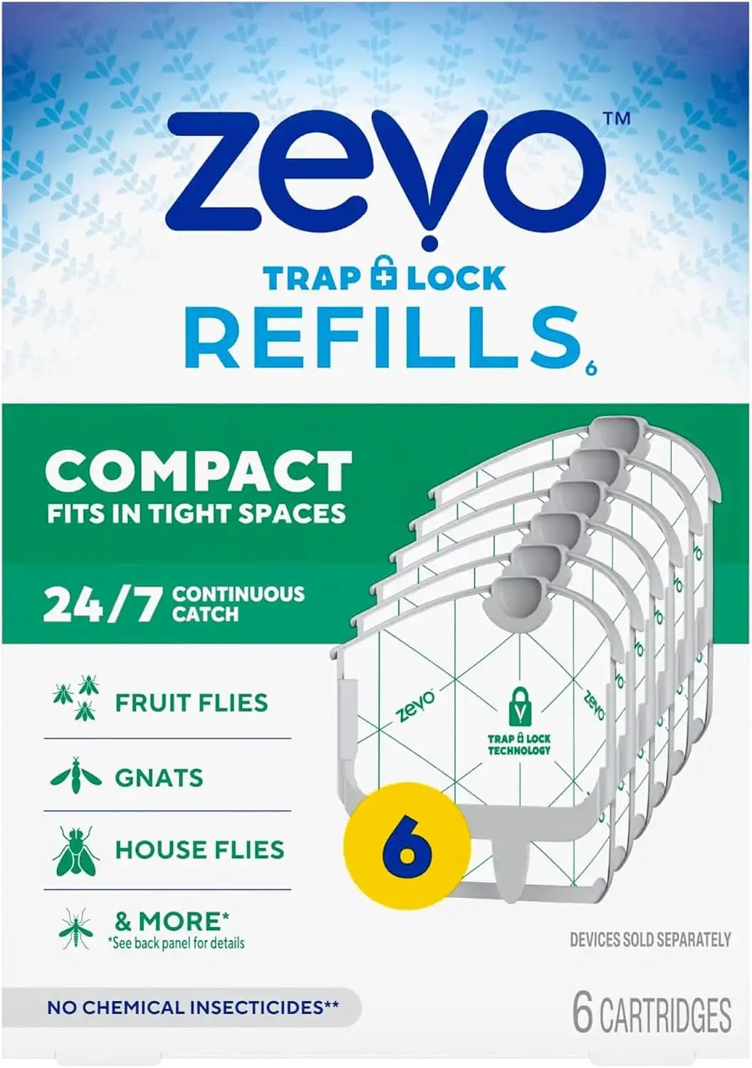 Zevo Compact Flying Insect Trap Refills for Gnats & Fruit Flies, 6 Count