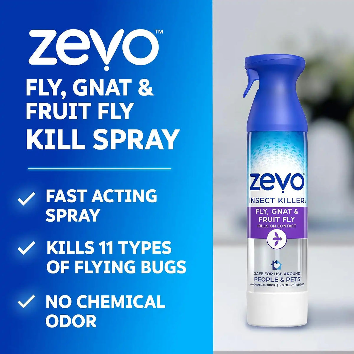 Zevo Flying Insect Bug Aerosol Spray, Kills Flies & Fruit Flies, 3 Bottles