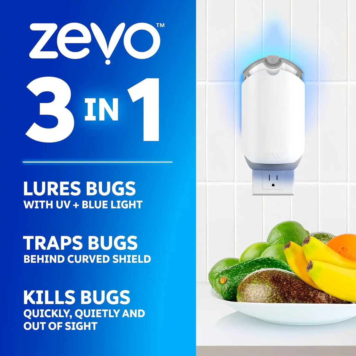 Zevo Flying Insect Trap for Fruit Flies & Gnats, 1 Plug-in Base & 3 Refills
