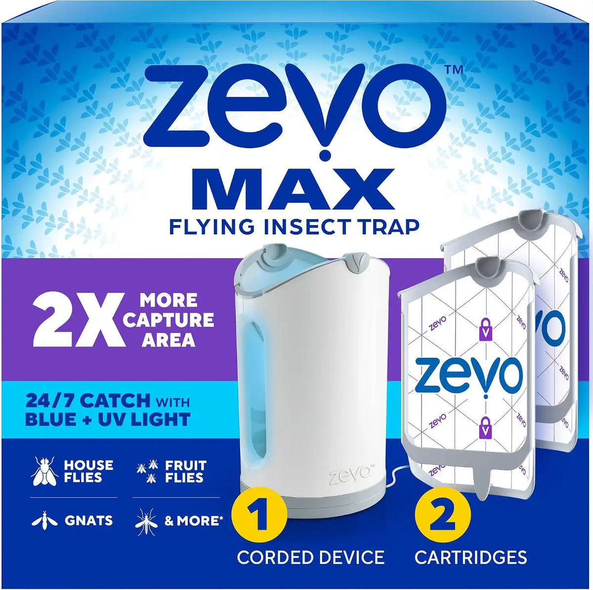 Zevo MAX Bug Catcher & Fruit Fly Trap, 2 Bases & 4 Refill Cartridges