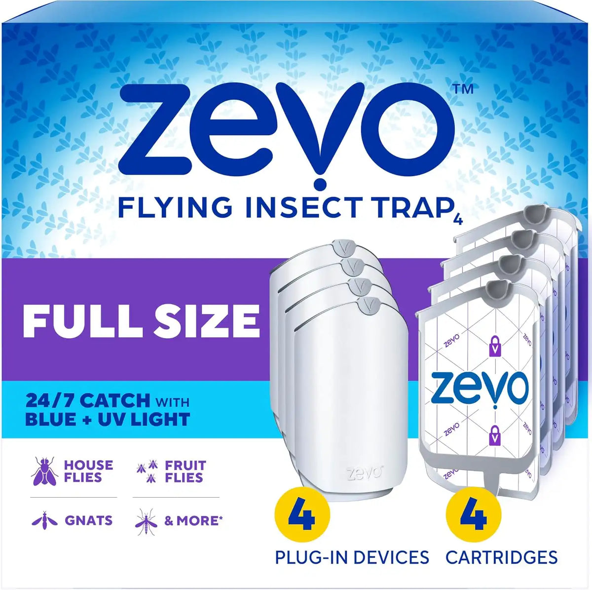 Zevo Flying Insect Trap for Fruit Flies & Gnats, 4 Plug-in Bases, 4 Refills